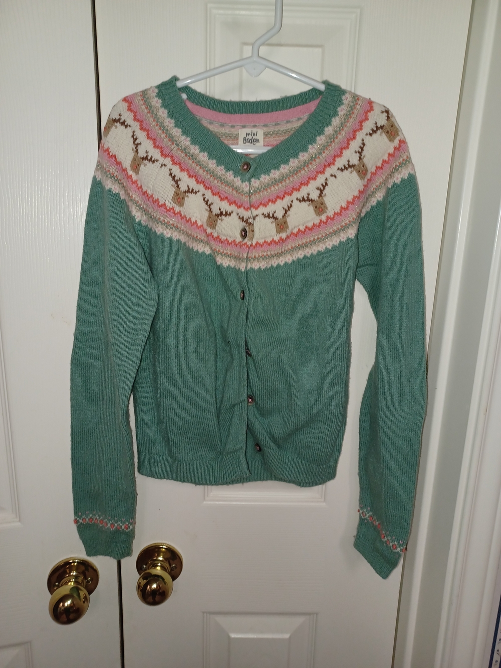 Mini Boden Green Fair Isle Button Cardigan Sweater